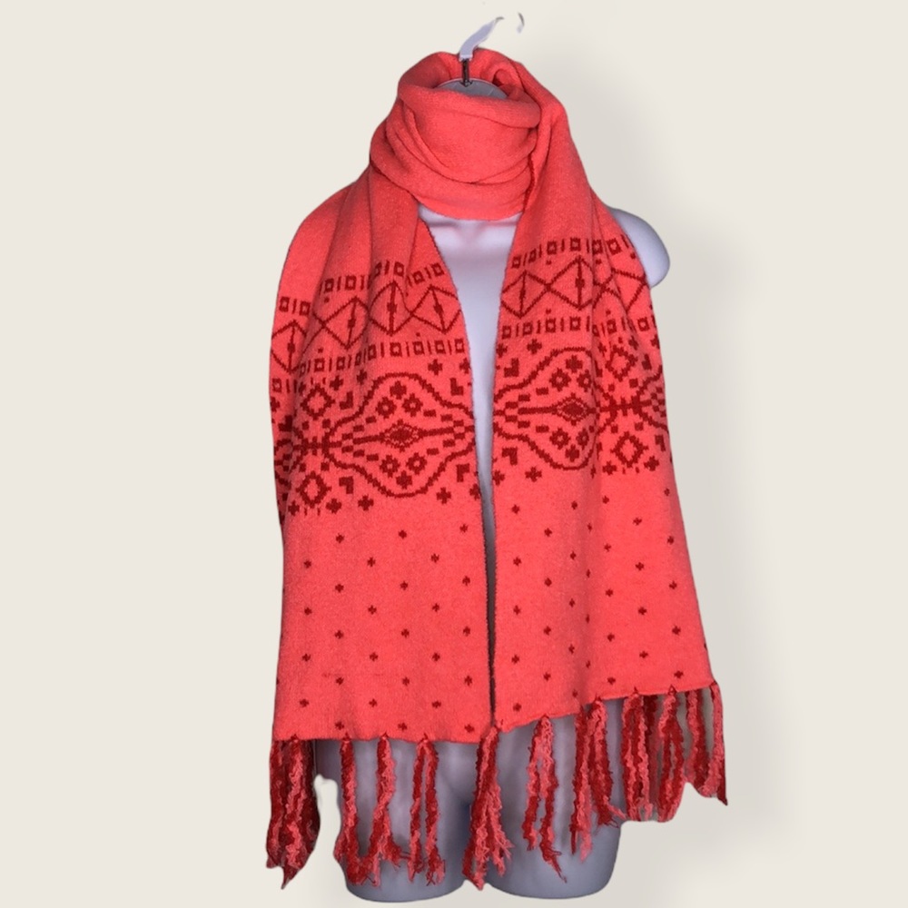 GAP Fairisle Reversible Knit Scarf Sweater Blanket Sassy Pink and Red Unisex OS